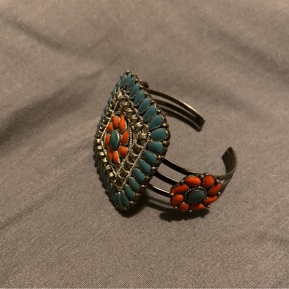 Jewelry - Vintage Native American Coral and Turquoise Petit Point Cuff